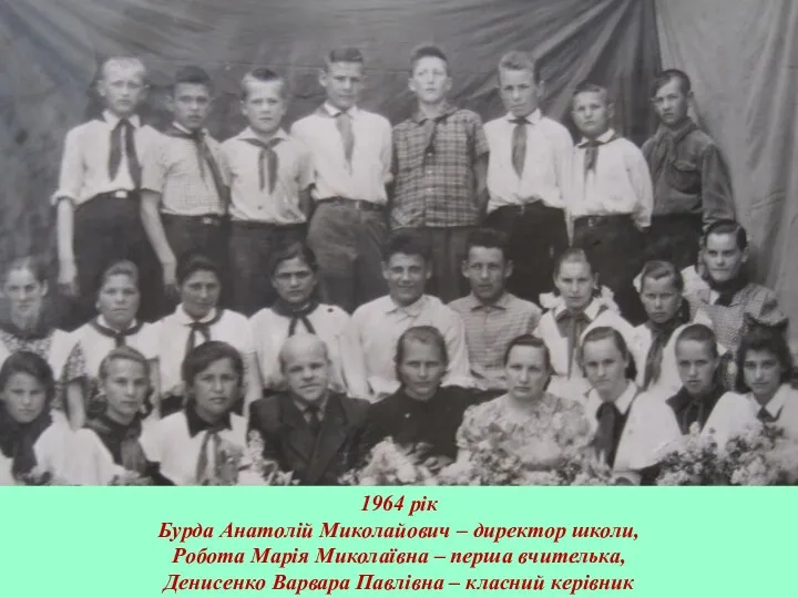 1964 рік Бурда Анатолій Миколайович – директор школи, Робота Марія Миколаївна –