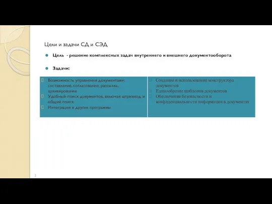 Цели и задачи СД и СЭД Цель - решение комплексных задач внутреннего