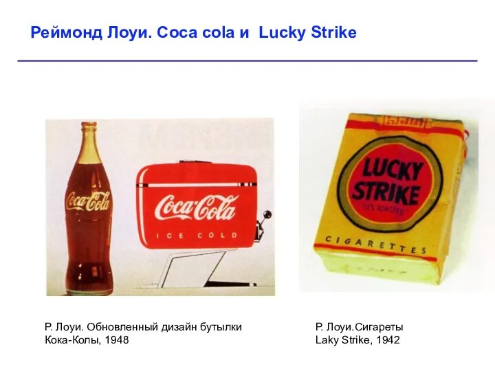 Реймонд Лоуи. Coca cola и Lucky Strike Р. Лоуи. Обновленный дизайн бутылки