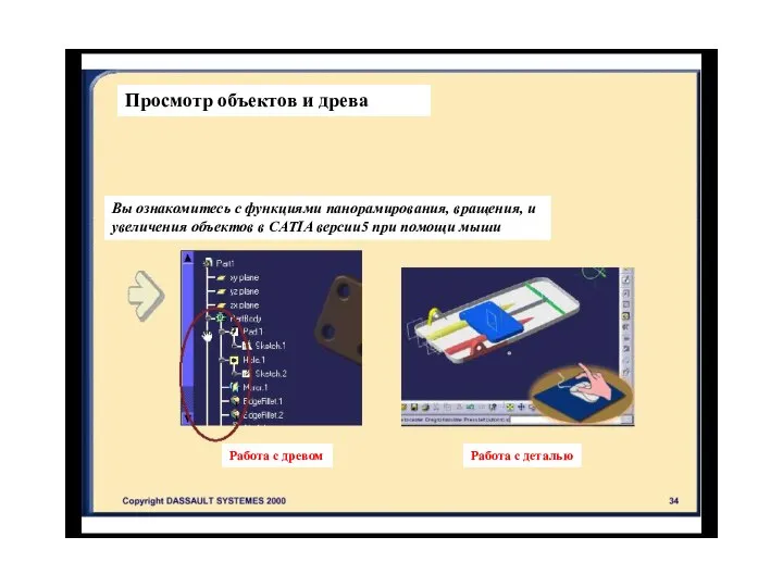 Просмотр объектов и древа Вы ознакомитесь с функциями панорамирования, вращения, и увеличения