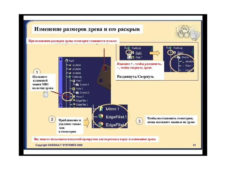 Изменение размеров древа и его раскрыв Нажмите + , чтобы раздвинуть, -