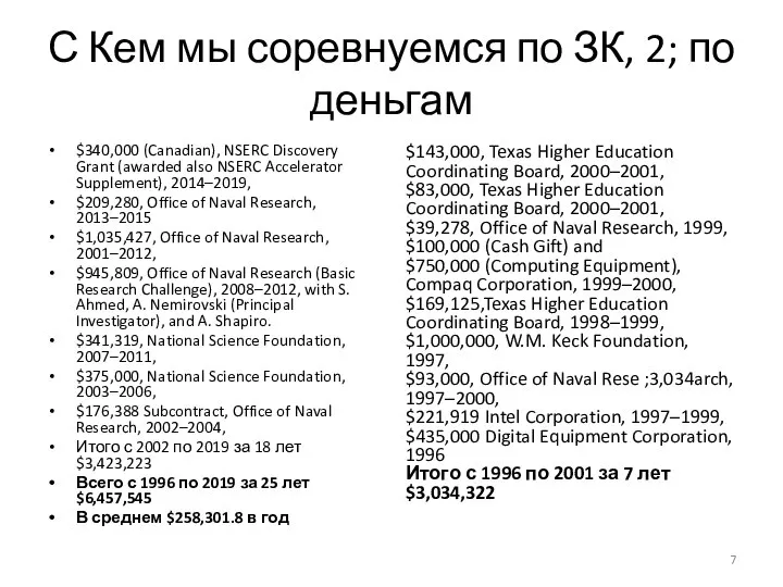 С Кем мы соревнуемся по ЗК, 2; по деньгам $340,000 (Canadian), NSERC