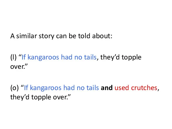 A similar story can be told about: (l) “If kangaroos had no