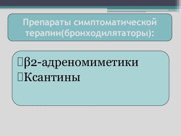 Препараты симптоматической терапии(бронходилятаторы): β2-адреномиметики Ксантины