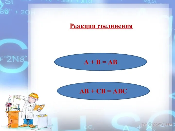 Реакции соединения А + В = АВ АВ + СВ = АВС