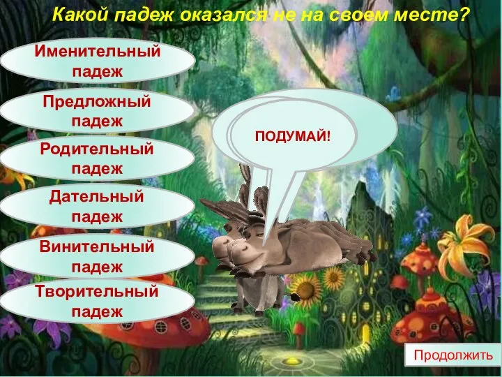 Именительный падеж Какой падеж оказался не на своем месте? Продолжить Творительный падеж