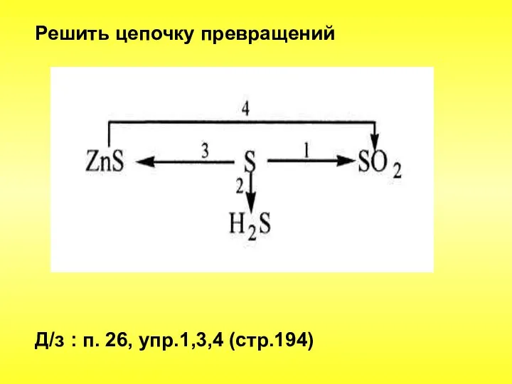 Решить цепочку превращений Д/з : п. 26, упр.1,3,4 (стр.194)