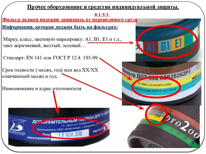 8.1.5.3. Прочее оборудование и средства индивидуальной защиты. Информация, которая должна быть на