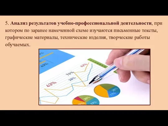 5. Анализ результатов учебно-профессиональной деятельности, при котором по заранее намеченной схеме изучаются