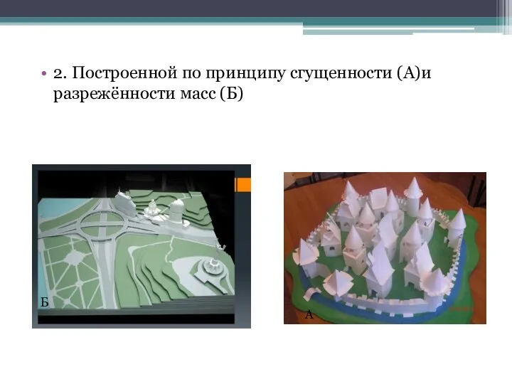 2. Построенной по принципу сгущенности (А)и разрежённости масс (Б) А Б