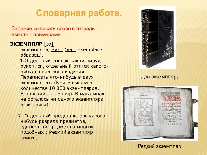 ЭКЗЕМПЛЯ́Р [зэ], экземпляра, муж. (лат. exemplar - образец). 1.Отдельный список какой-нибудь рукописи,