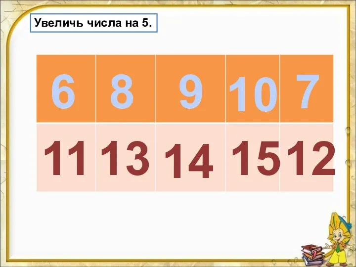 Увеличь числа на 5. 6 8 9 10 7 14 11 13 15 12