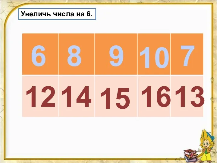 Увеличь числа на 6. 6 8 9 10 7 15 12 14 16 13