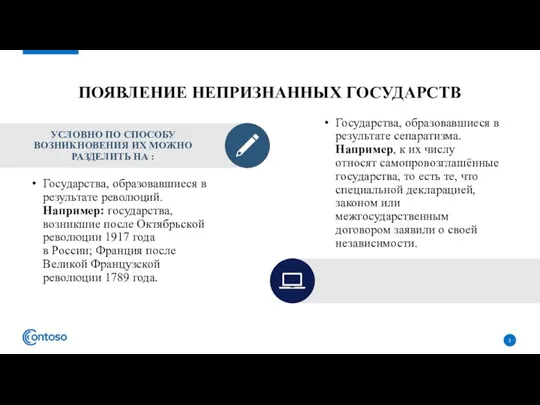 ПОЯВЛЕНИЕ НЕПРИЗНАННЫХ ГОСУДАРСТВ Государства, образовавшиеся в результате революций. Например: государства, возникшие после