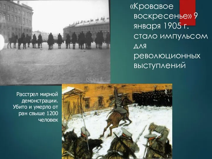 «Кровавое воскресенье» 9 января 1905 г. стало импульсом для революционных выступлений Расстрел