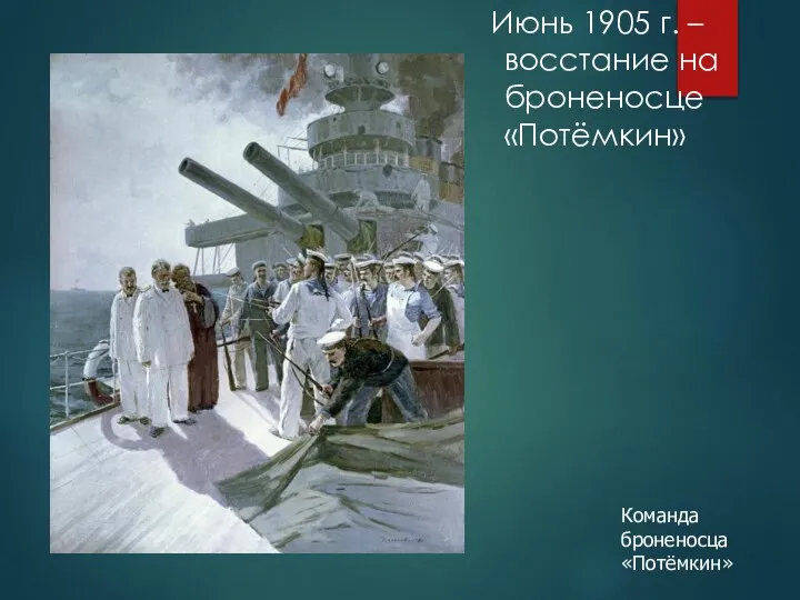 Июнь 1905 г. – восстание на броненосце «Потёмкин» Команда броненосца «Потёмкин»