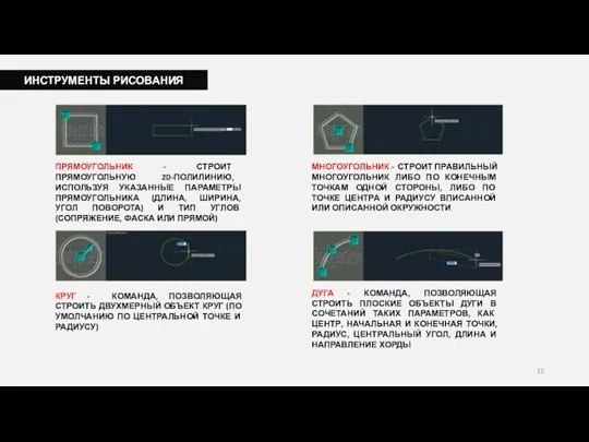 ИНСТРУМЕНТЫ РИСОВАНИЯ ПРЯМОУГОЛЬНИК - СТРОИТ ПРЯМОУГОЛЬНУЮ 2D-ПОЛИЛИНИЮ, ИСПОЛЬЗУЯ УКАЗАННЫЕ ПАРАМЕТРЫ ПРЯМОУГОЛЬНИКА (ДЛИНА,