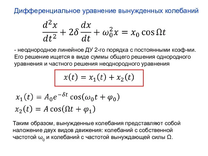 Дифференциальное уравнение вынужденных колебаний - неоднородное линейное ДУ 2-го порядка с постоянными