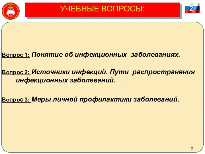 УЧЕБНЫЕ ВОПРОСЫ: Вопрос 1: Понятие об инфекционных заболеваниях. Вопрос 2: Источники инфекций.