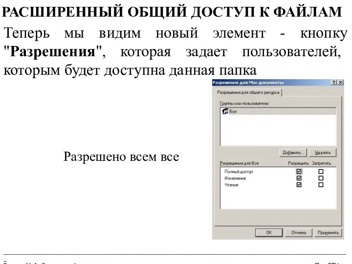 __________________________________________________________________________________________________________ Бармин М. А. Сетевые информационные технологии ПензГТУ РАСШИРЕННЫЙ ОБЩИЙ ДОСТУП К