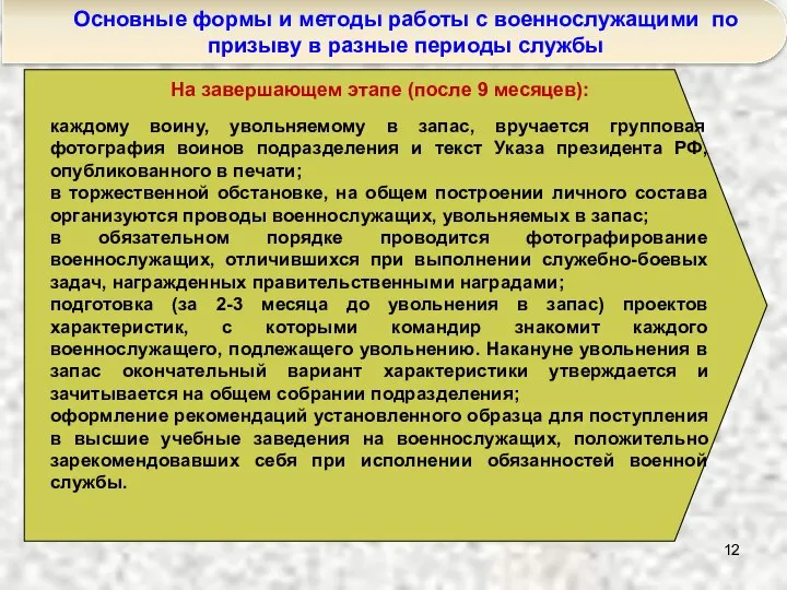 Основные формы и методы работы с военнослужащими по призыву в разные периоды