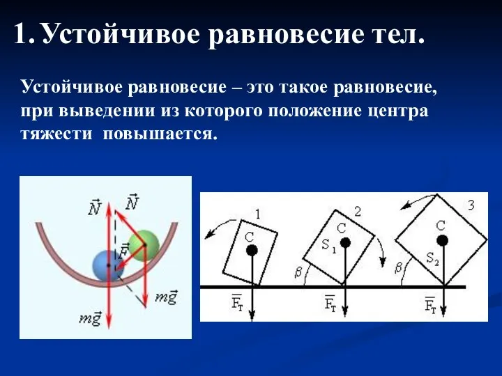 Устойчивое равновесие тел. Устойчивое равновесие – это такое равновесие, при выведении из