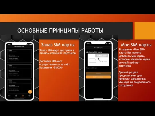 ОСНОВНЫЕ ПРИНЦИПЫ РАБОТЫ Заказ SIM-карты Заказ SIM-карт доступен в личном кабинете партнера