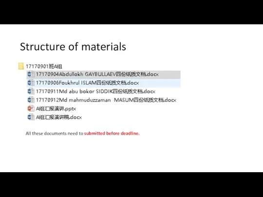 Structure of materials All these documents need to submitted before deadline.