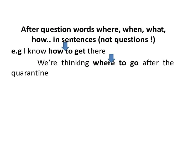 After question words where, when, what, how.. in sentences (not questions !)