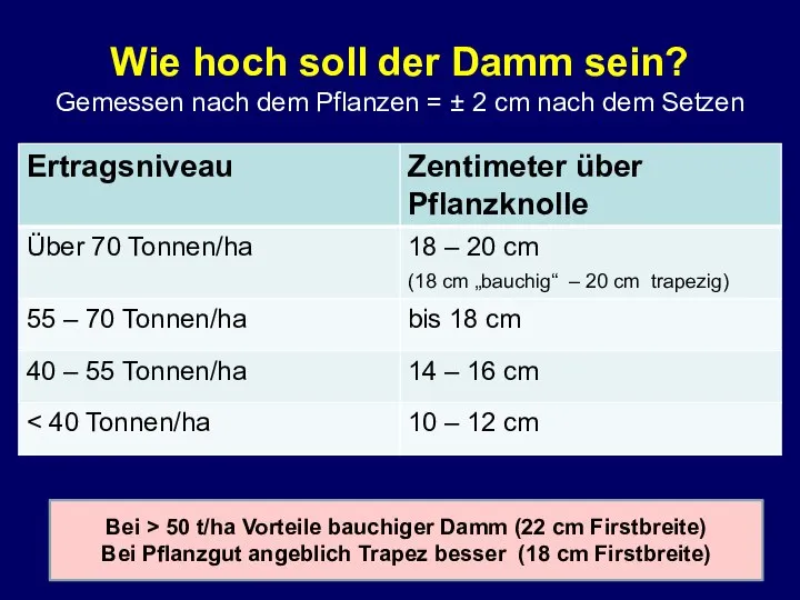 Wie hoch soll der Damm sein? Gemessen nach dem Pflanzen = ±