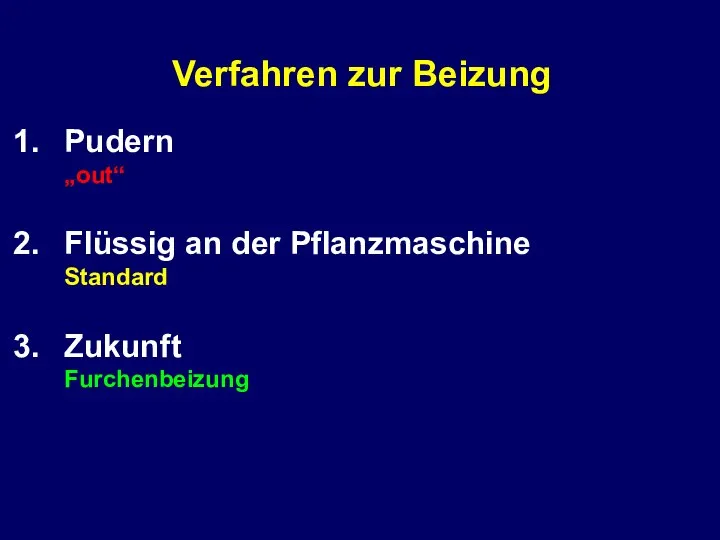 Verfahren zur Beizung Pudern „out“ Flüssig an der Pflanzmaschine Standard Zukunft Furchenbeizung