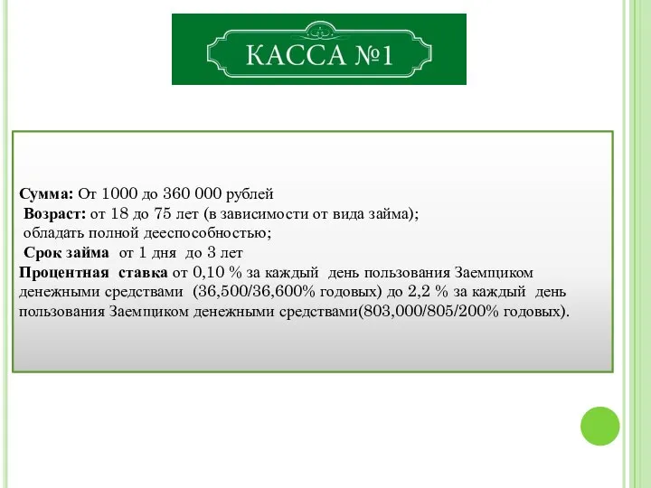 Сумма: От 1000 до 360 000 рублей Возраст: от 18 до 75