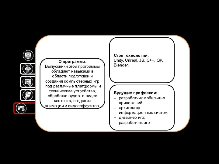 Программное обеспечение игровой компьютерной индустрии О программе: Выпускники этой программы обладают навыками