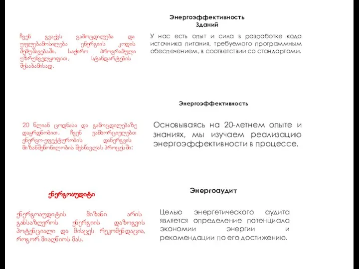 Энергоэффективность Основываясь на 20-летнем опыте и знаниях, мы изучаем реализацию энергоэффективности в