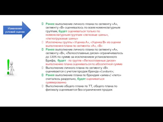 Ранее выполнение личного плана по сегменту «А», сегменту «В» оценивалось по всем