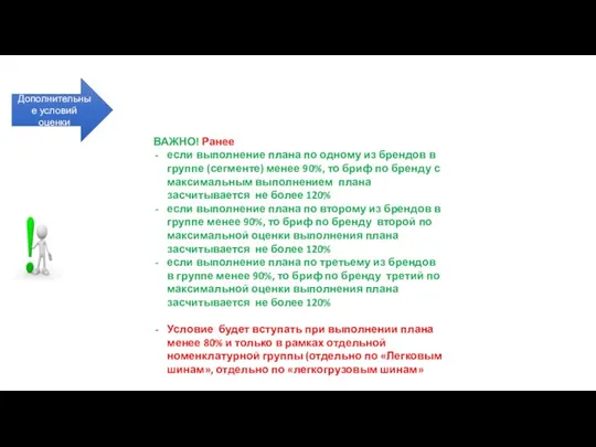 Дополнительные условий оценки ВАЖНО! Ранее если выполнение плана по одному из брендов