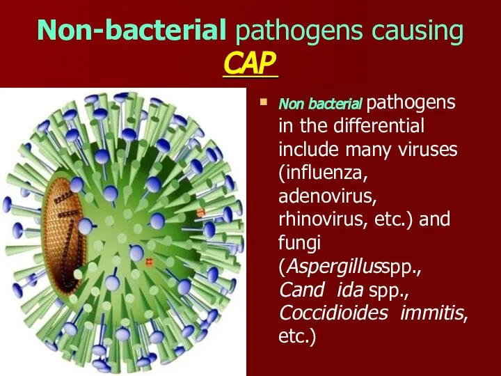 Non-bacterial pathogens causing CAP ■ Non bacterial pathogens in the differential include