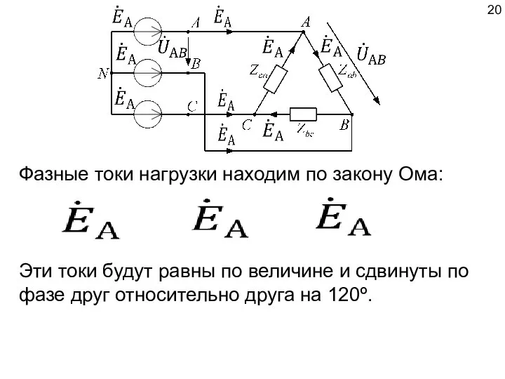 Фазные токи нагрузки находим по закону Ома: Эти токи будут равны по