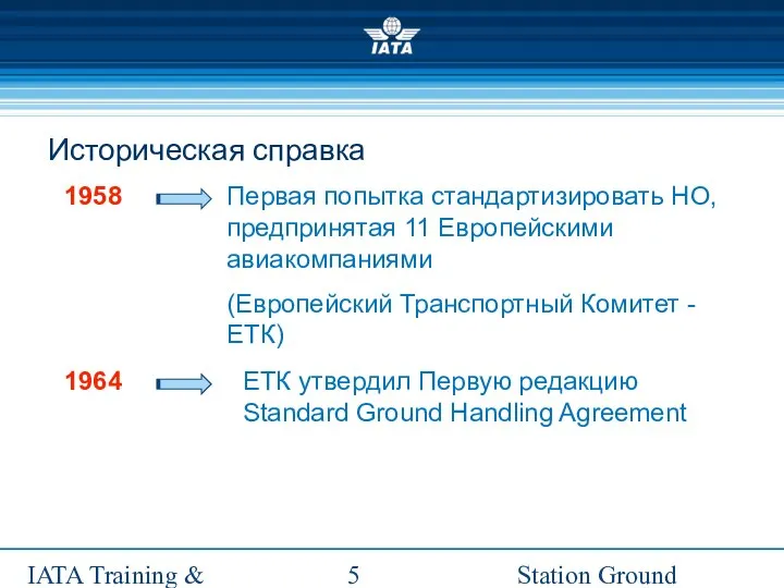 Station Ground Handling Management IATA Training & Development Institute Первая попытка стандартизировать