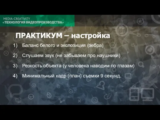 ПРАКТИКУМ – настройка Баланс белого и экспозиция (зебра) Слушаем звук (не забываем