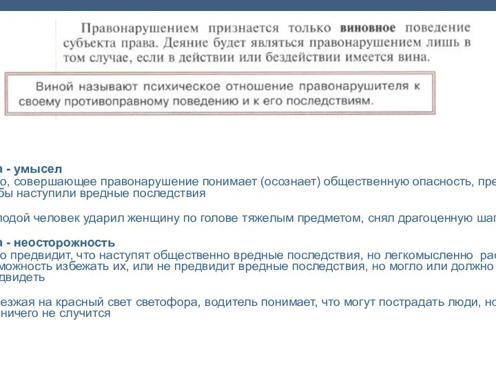 Вина - умысел Лицо, совершающее правонарушение понимает (осознает) общественную опасность, предвидит, хочет