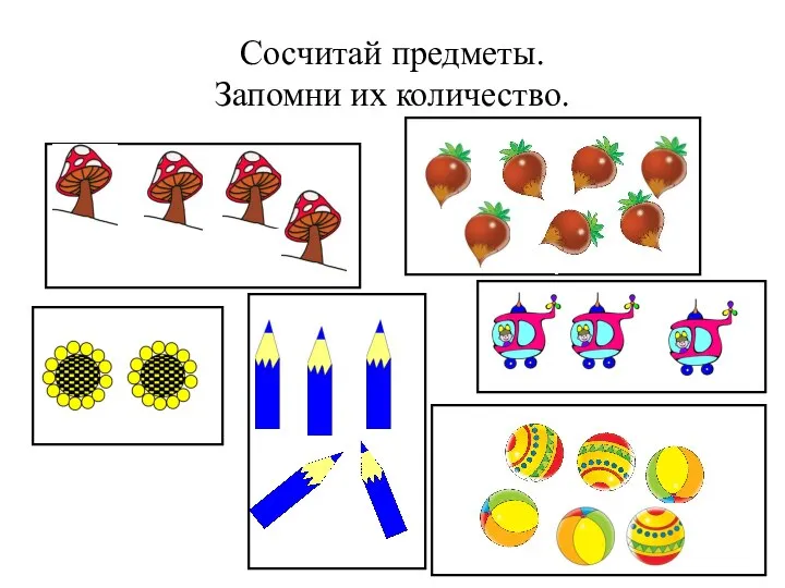 Сосчитай предметы. Запомни их количество.