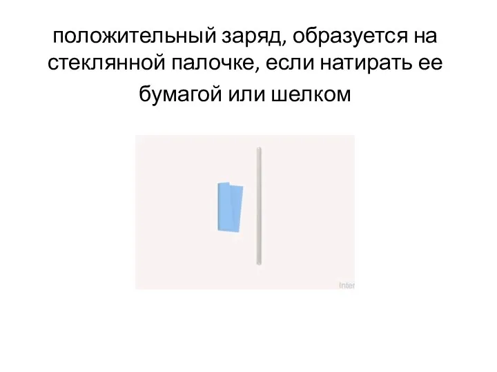 положительный заряд, образуется на стеклянной палочке, если натирать ее бумагой или шелком