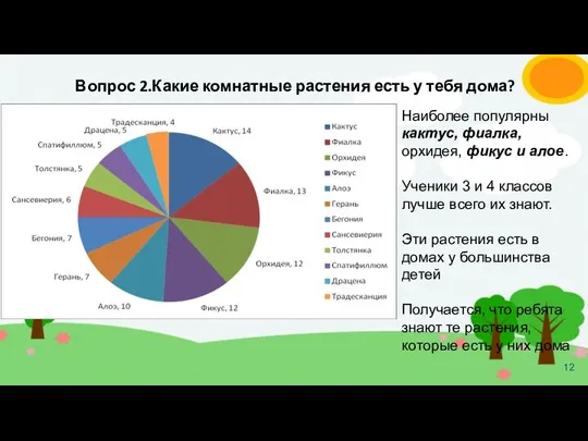 Вопрос 2.Какие комнатные растения есть у тебя дома? Наиболее популярны кактус, фиалка,