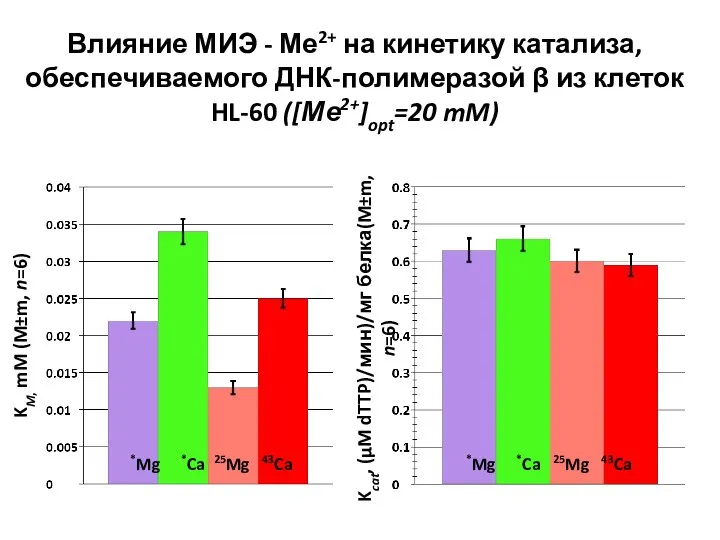 Влияние МИЭ - Ме2+ на кинетику катализа, обеспечиваемого ДНК-полимеразой β из клеток