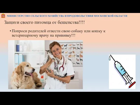 Защити своего питомца от бешенства!!!! Попроси родителей отвести свою собаку или кошку