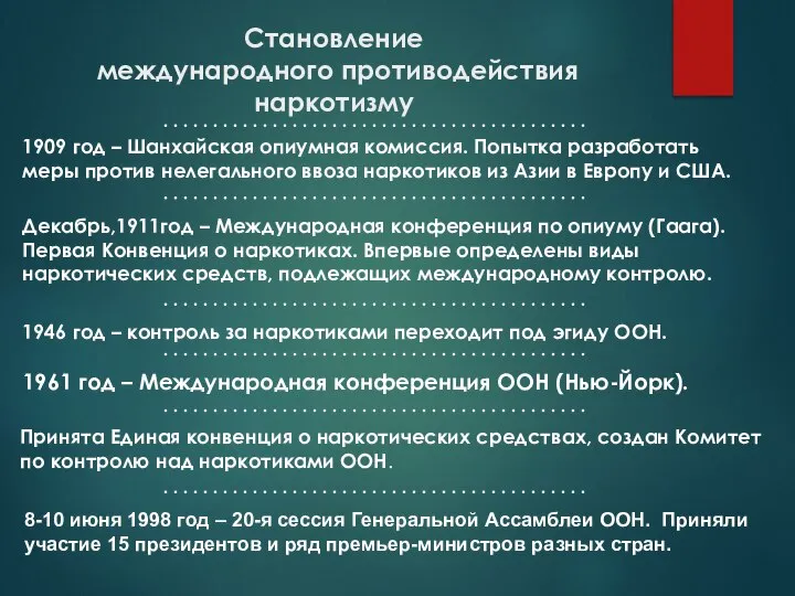 Принята Единая конвенция о наркотических средствах, создан Комитет по контролю над наркотиками