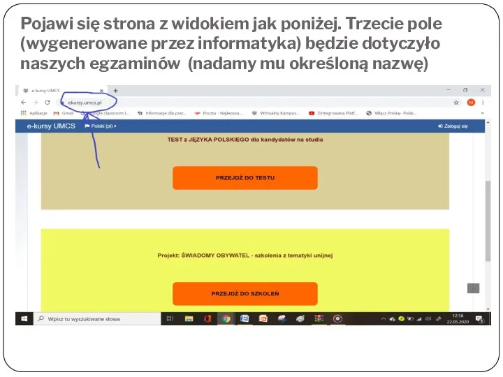 Pojawi się strona z widokiem jak poniżej. Trzecie pole (wygenerowane przez informatyka)