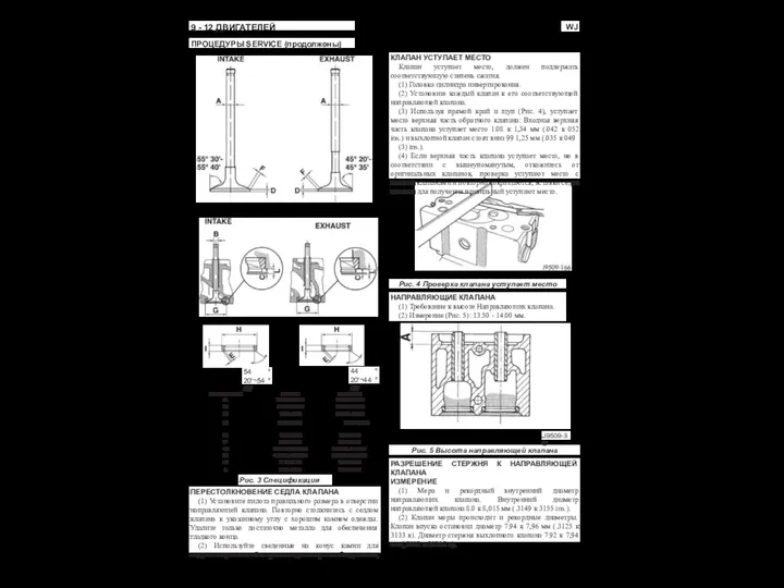 WJ 9 - 12 ДВИГАТЕЛЕЙ ПРОЦЕДУРЫ SERVICE (продолжены) КЛАПАН УСТУПАЕТ МЕСТО Клапан