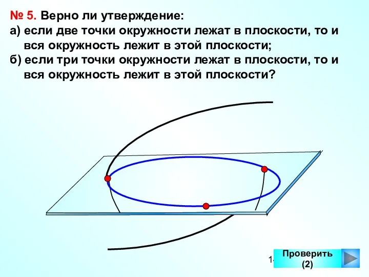 Проверить (2) № 5. Верно ли утверждение: а) если две точки окружности